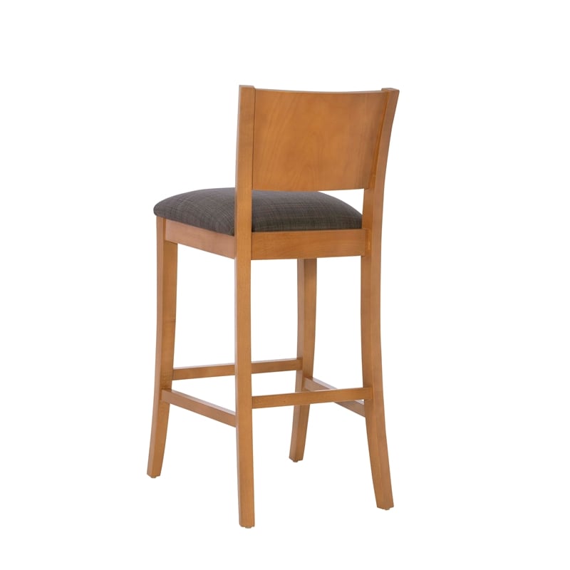 Pemberly Row Set of 2 Barstools in Beechwood with Grey Upholstery