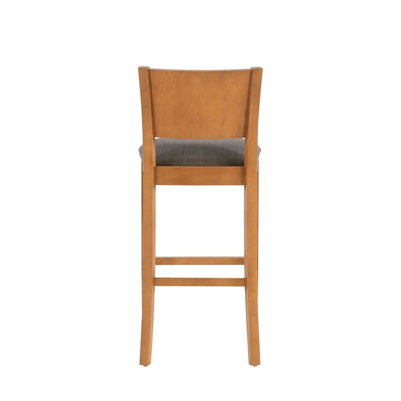 Pemberly Row Set of 2 Barstools in Beechwood with Grey Upholstery