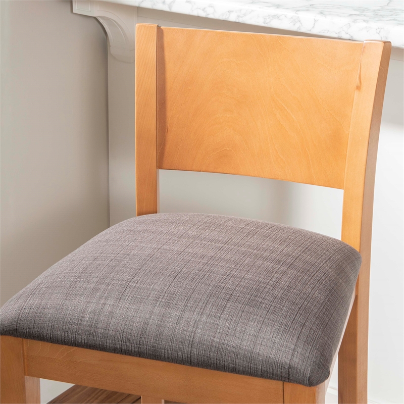Pemberly Row Set of 2 Barstools in Beechwood with Grey Upholstery
