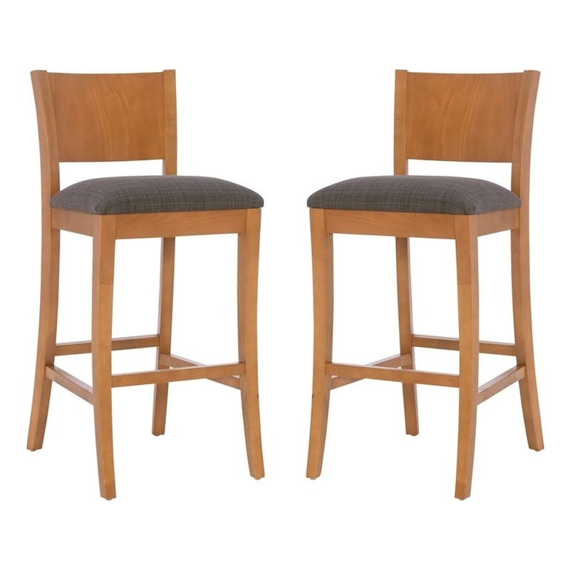 Pemberly Row Set of 2 Barstools in Beechwood with Grey Upholstery