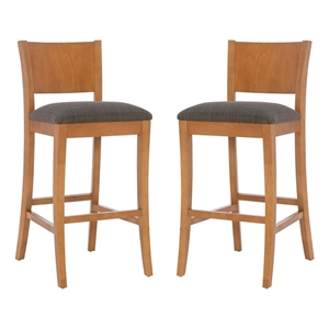 Pemberly Row Set of 2 Barstools in Beechwood with Grey Upholstery