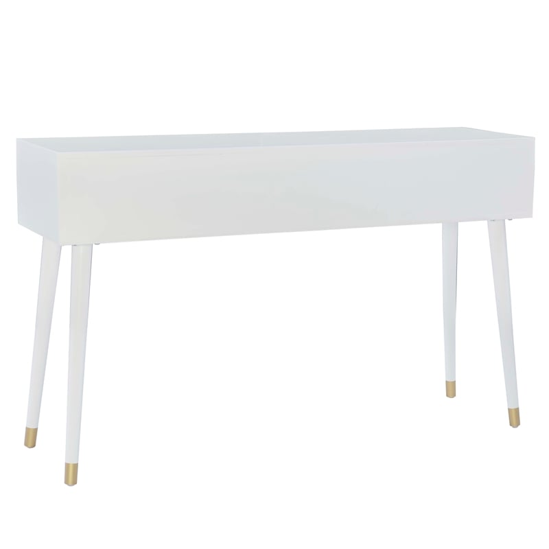 Pemberly Row Geo Texture Console Table with Gold Hardware in Glossy White