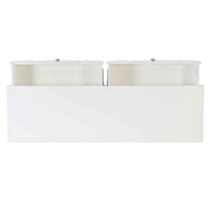 Pemberly Row Geo Texture Console Table with Gold Hardware in Glossy White