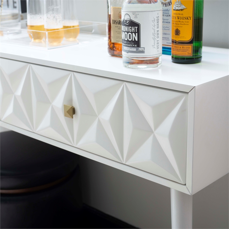 Pemberly Row Geo Texture Console Table with Gold Hardware in Glossy White
