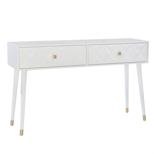 Pemberly Row Geo Texture Console Table with Gold Hardware in Glossy White