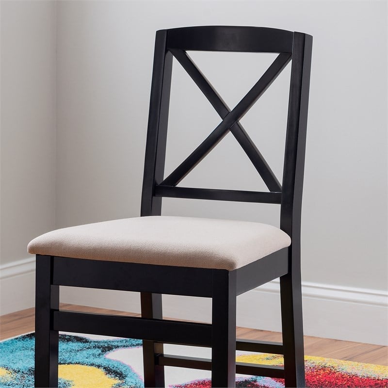 Pemberly Row 3-Piece Drop-Leaf Dining Set in Black Wood with Upholstered Chairs