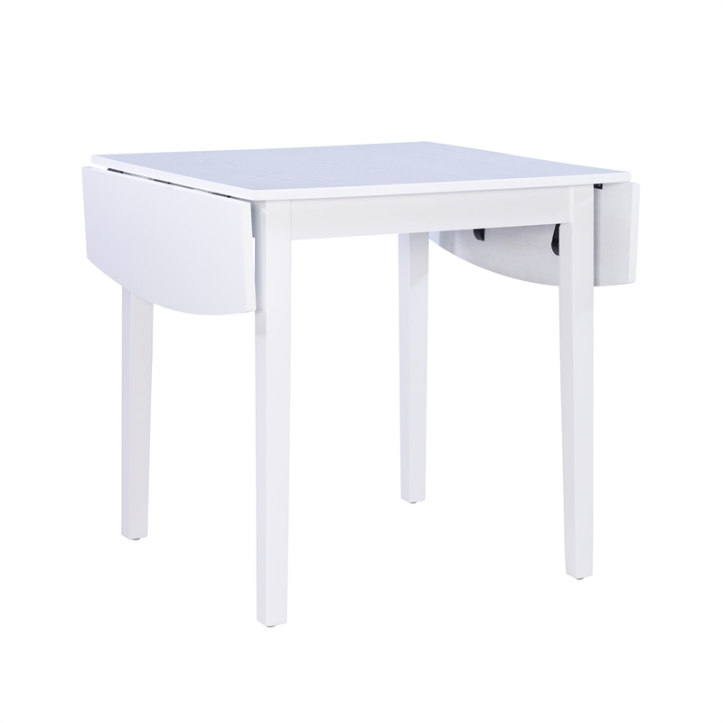 Pemberly Row 3-Piece Drop-Leaf Dining Set in White Wood with Upholstered Chairs