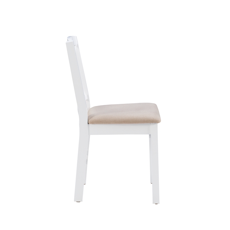 Pemberly Row 3-Piece Drop-Leaf Dining Set in White Wood with Upholstered Chairs