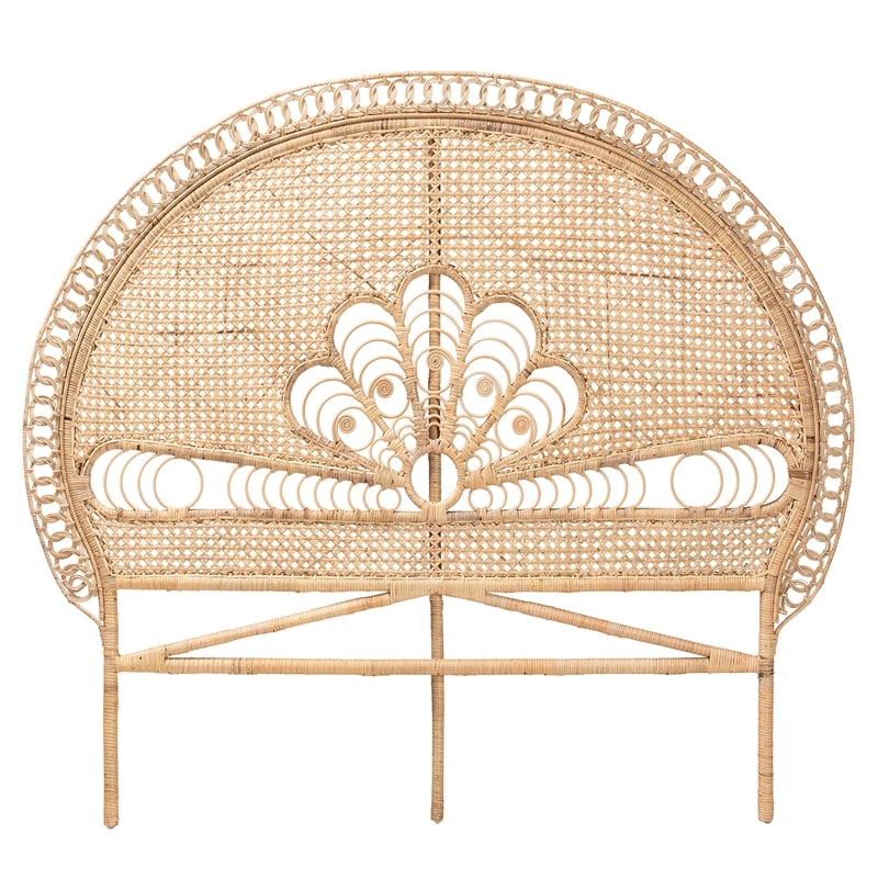 Pemberly Row Marlette Natural Queen Size Rattan Standalone Headboard