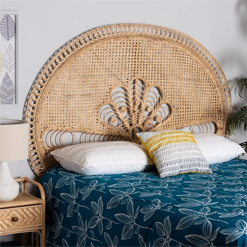 Pemberly Row Marlette Natural Queen Size Rattan Standalone Headboard