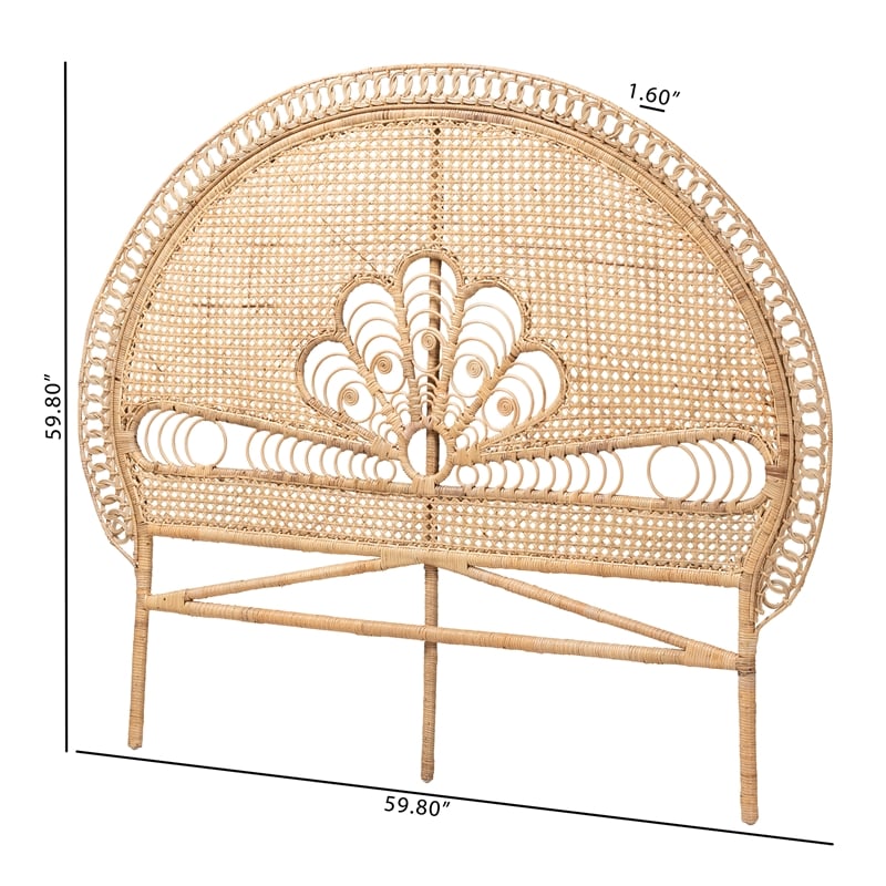 Pemberly Row Marlette Natural Queen Size Rattan Standalone Headboard