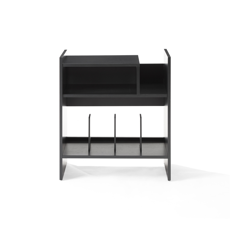 Pemberly Row MDF Wood Turntable Stand with Record Storage in Black