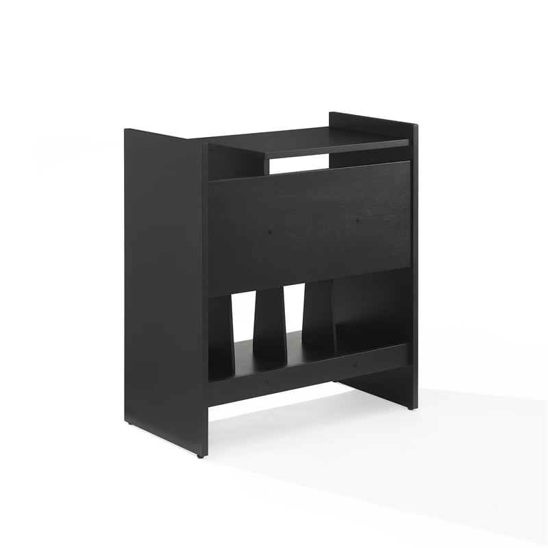 Pemberly Row MDF Wood Turntable Stand with Record Storage in Black