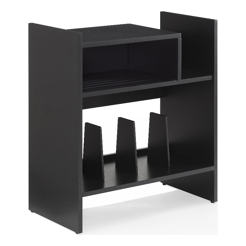 Pemberly Row MDF Wood Turntable Stand with Record Storage in Black