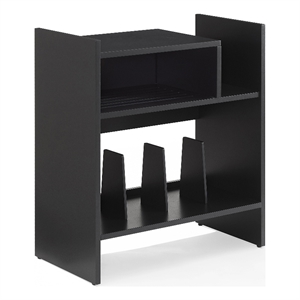 Pemberly Row MDF Wood Turntable Stand with Record Storage in Black