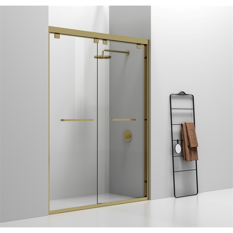 Pemberly Row Semi-Frameless Aluminum Shower Door in Brushed Gold