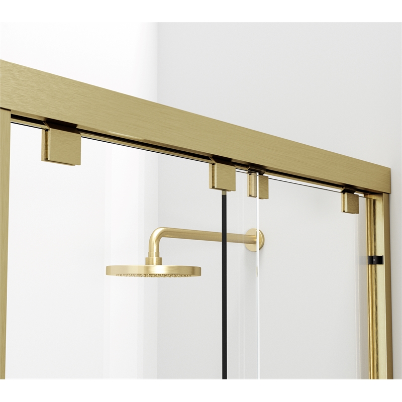 Pemberly Row Semi-Frameless Aluminum Shower Door in Brushed Gold