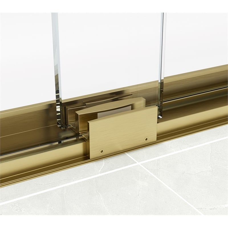 Pemberly Row Semi-Frameless Aluminum Shower Door in Brushed Gold
