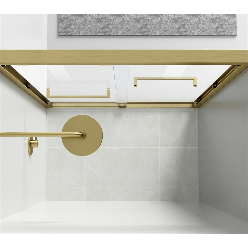 Pemberly Row Semi-Frameless Aluminum Shower Door in Brushed Gold
