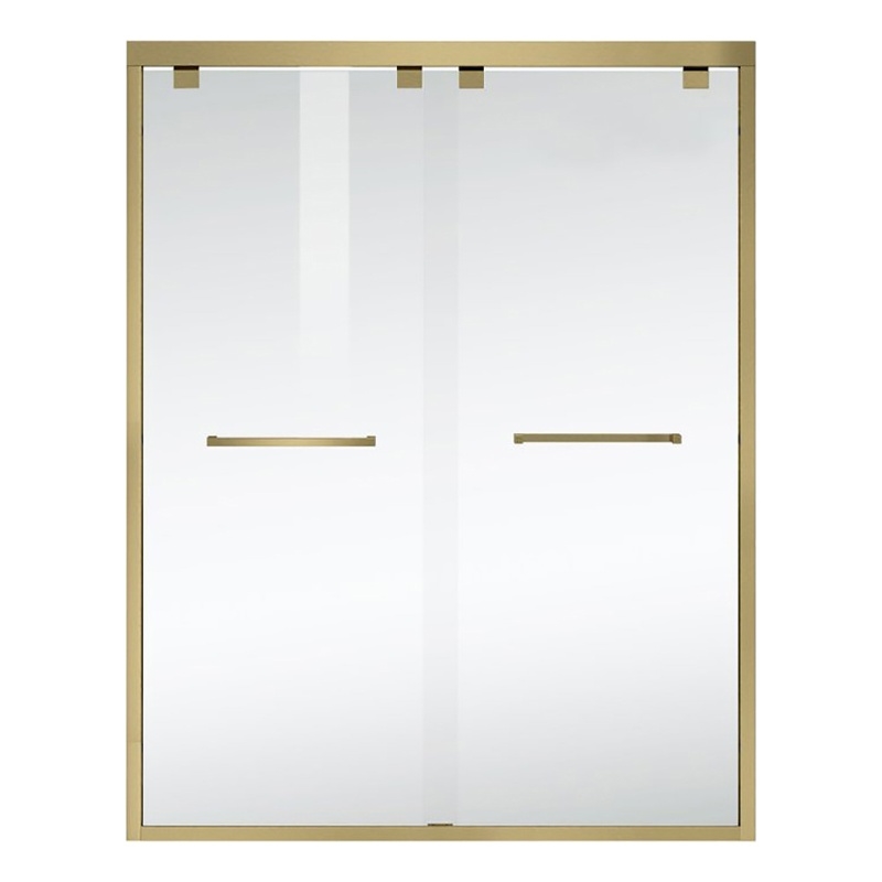 Pemberly Row Semi-Frameless Aluminum Shower Door in Brushed Gold