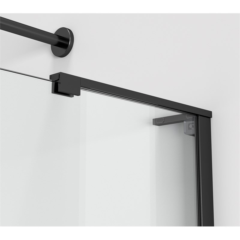 Pemberly Row Frameless Aluminum Sliding Tub Door in Matte Black