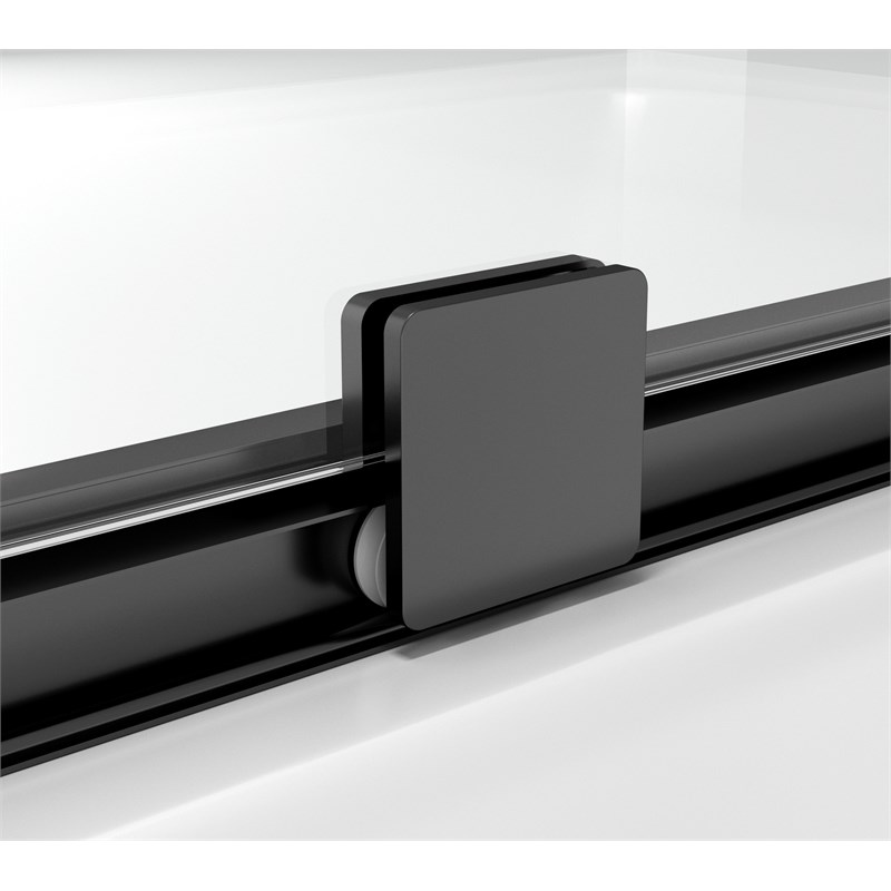 Pemberly Row Frameless Aluminum Sliding Tub Door in Matte Black