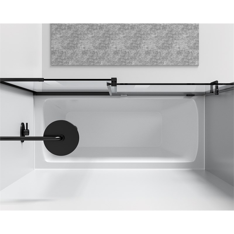 Pemberly Row Frameless Aluminum Sliding Tub Door in Matte Black