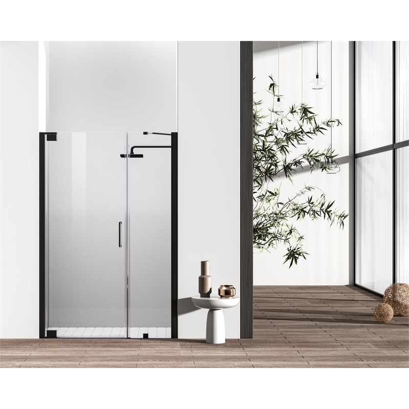 Pemberly Row 48x72 Semi-Frameless Aluminum Shower Door in Matte Black