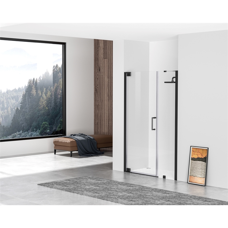 Pemberly Row 48x72 Semi-Frameless Aluminum Shower Door in Matte Black