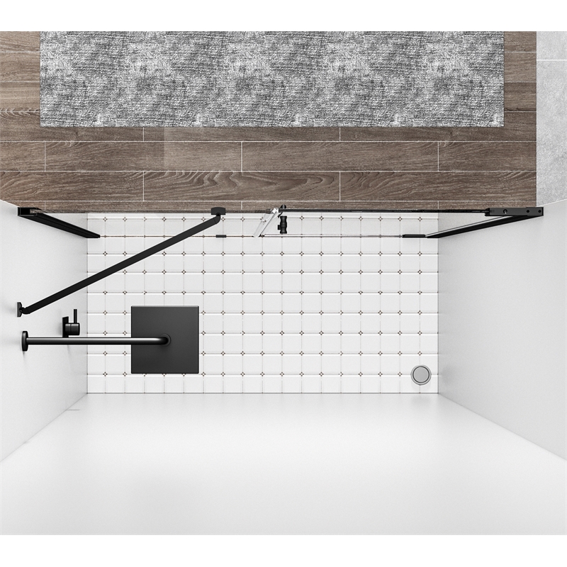Pemberly Row 48x72 Semi-Frameless Aluminum Shower Door in Matte Black