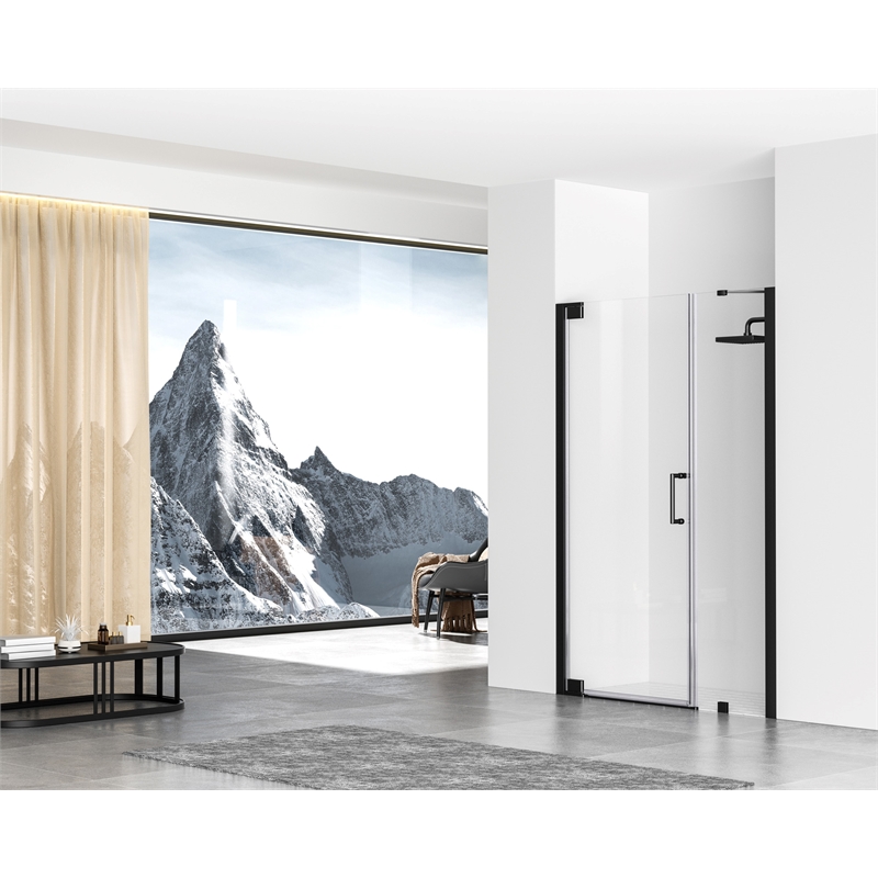 Pemberly Row 48x72 Semi-Frameless Aluminum Shower Door in Matte Black