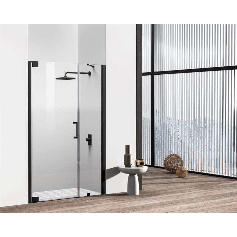 Pemberly Row 48x72 Semi-Frameless Aluminum Shower Door in Matte Black