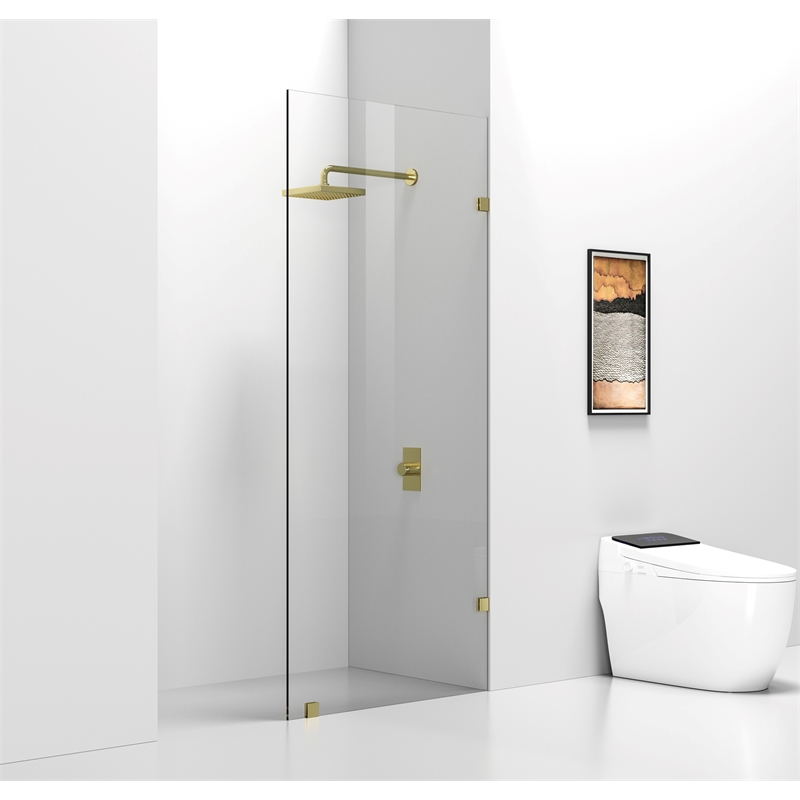 Pemberly Row Stainless Steel Frameless Shower Door in Brushed Gold