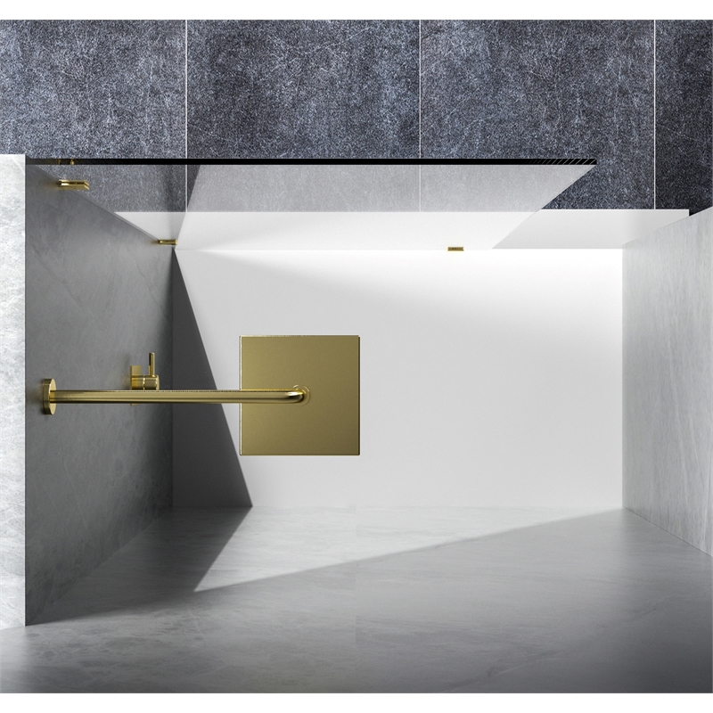 Pemberly Row Stainless Steel Frameless Shower Door in Brushed Gold