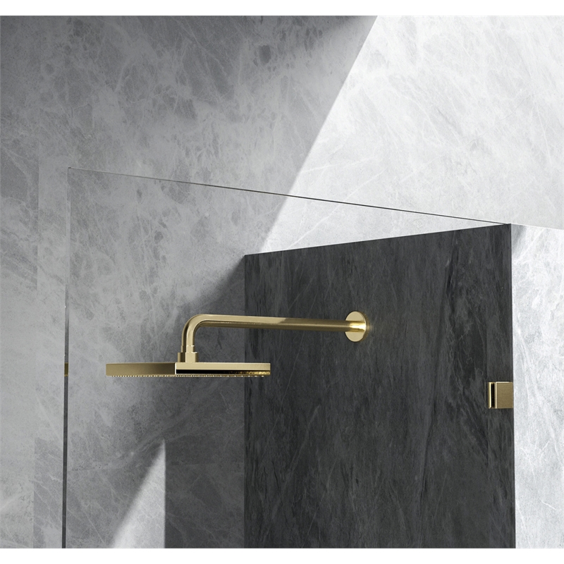 Pemberly Row Stainless Steel Frameless Shower Door in Brushed Gold
