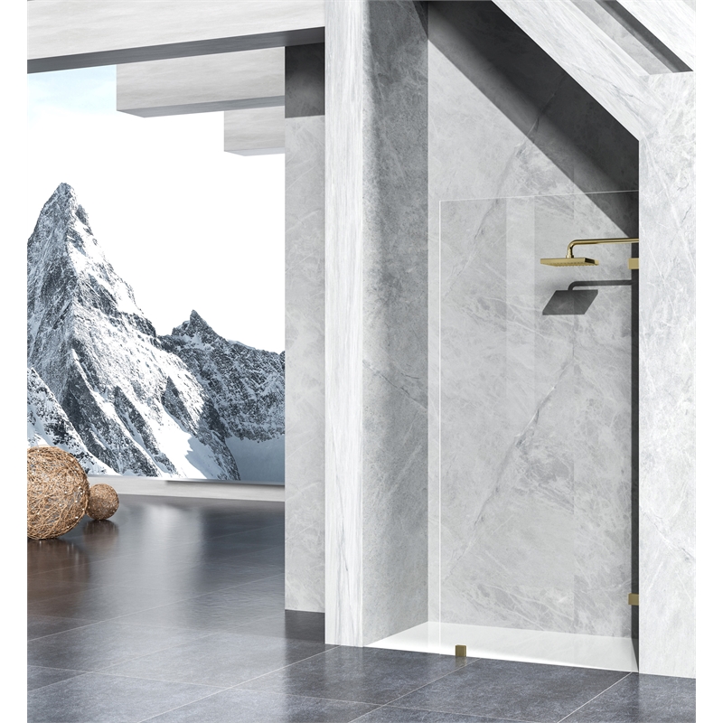 Pemberly Row Stainless Steel Frameless Shower Door in Brushed Gold