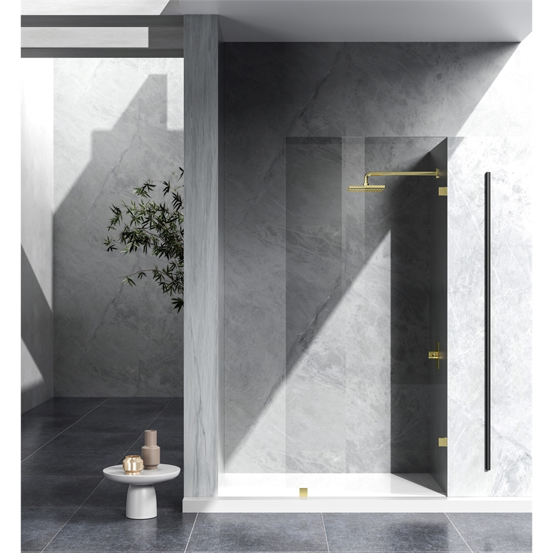 Pemberly Row Stainless Steel Frameless Shower Door in Brushed Gold