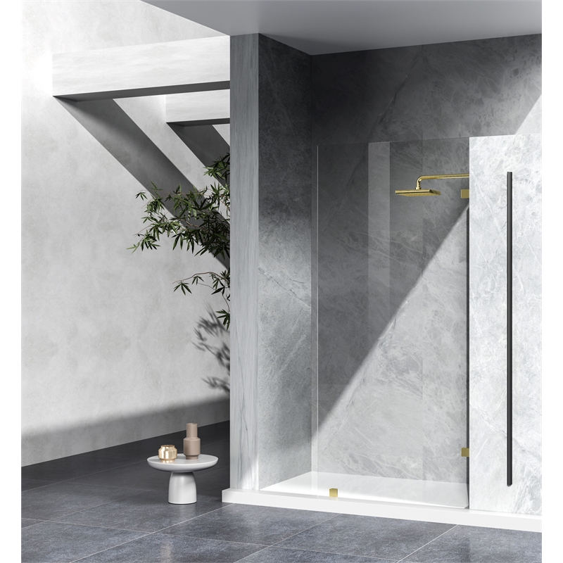 Pemberly Row Stainless Steel Frameless Shower Door in Brushed Gold