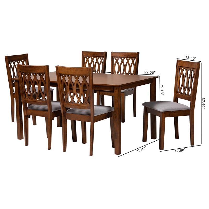 Pemberly Row Florencia Grey Fabric and Walnut Brown Wood 7-Piece Dining Set