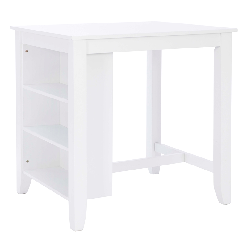 Pemberly Row Counter Height Wood Table with 3 Shelves in White Finish