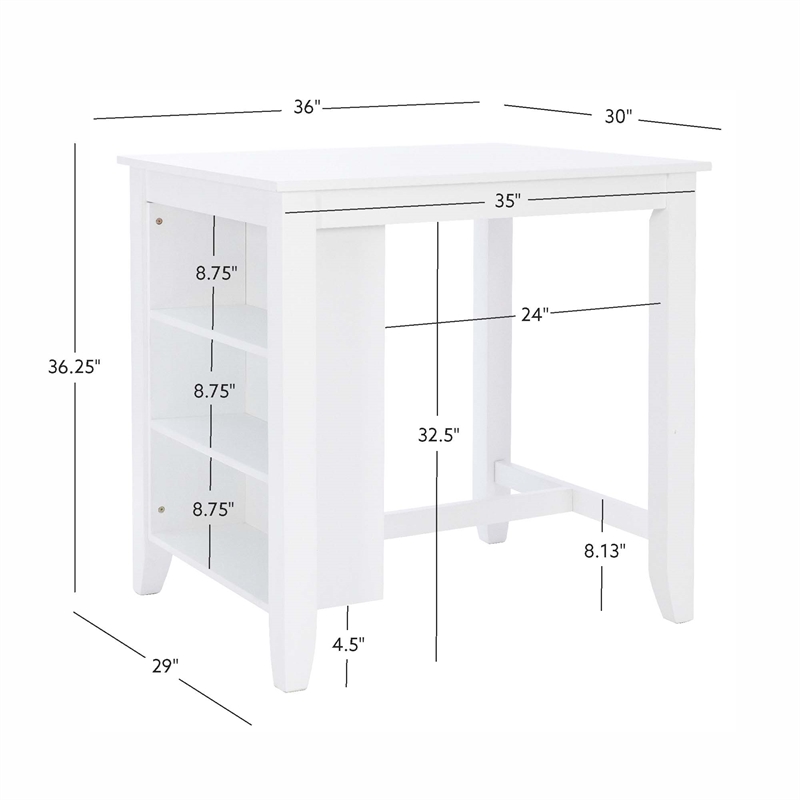 Pemberly Row Counter Height Wood Table with 3 Shelves in White Finish