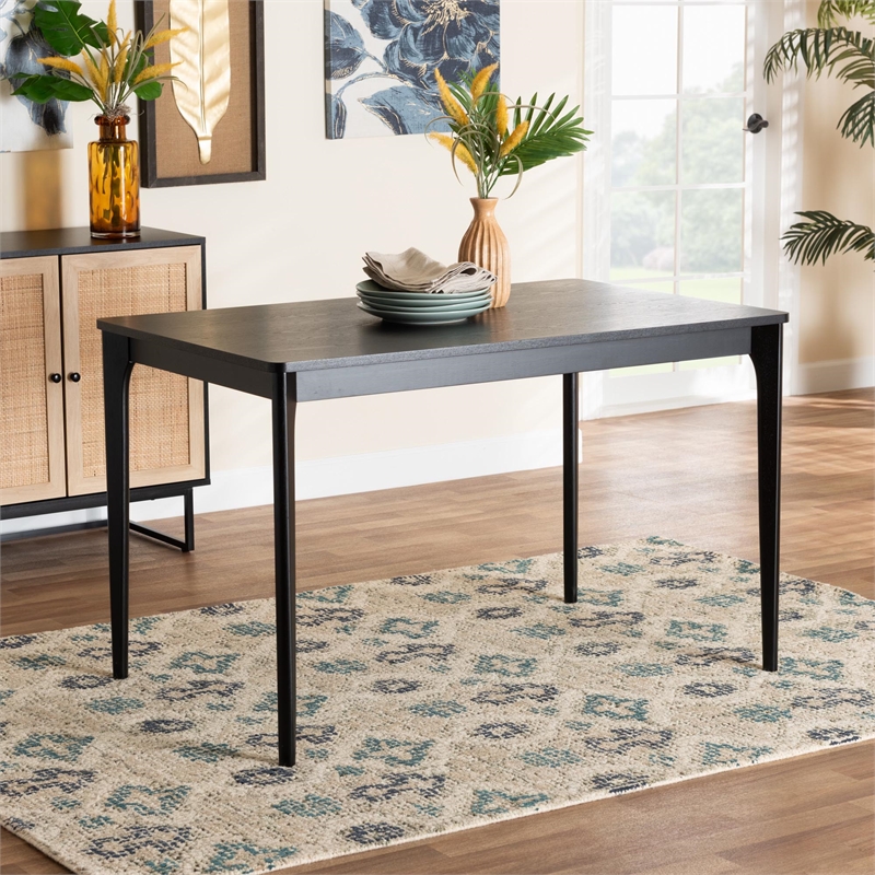 Pemberly Row Mid-Century Black Wood Dining Table with Tapered Legs