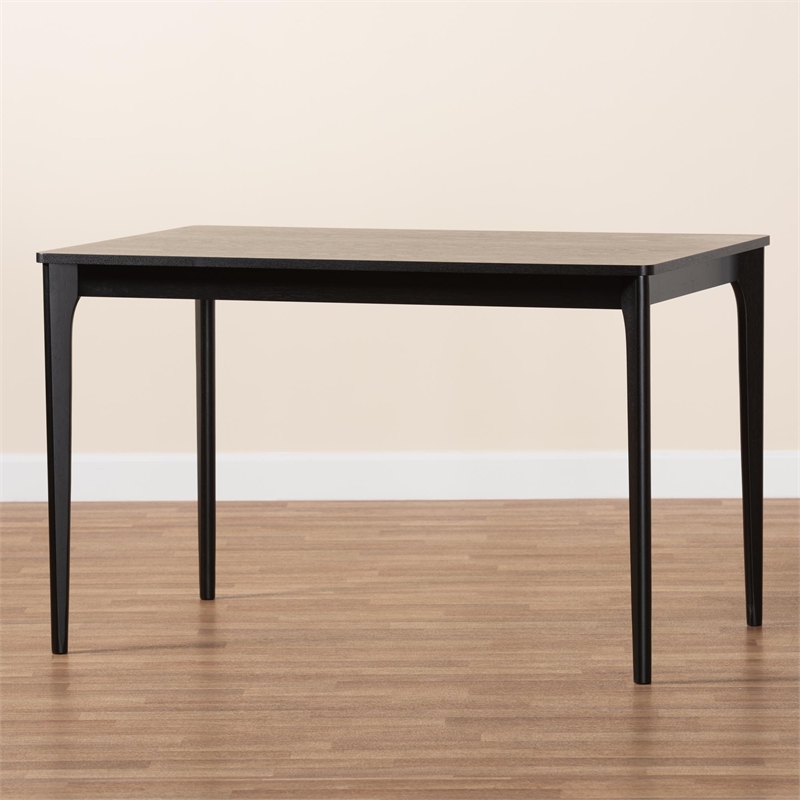 Pemberly Row Mid-Century Black Wood Dining Table with Tapered Legs