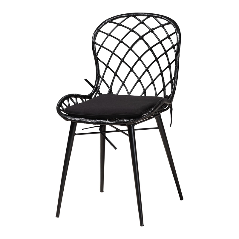Pemberly Row Black and Brown Rattan 5-Piece Dining Set with Cushioned Chairs