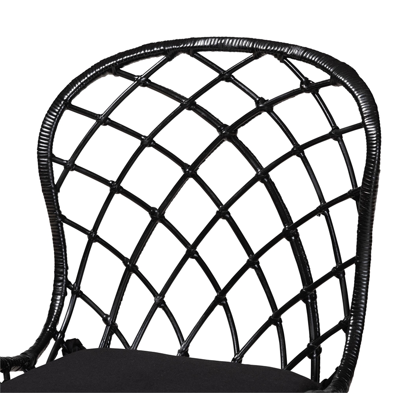 Pemberly Row Black and Brown Rattan 5-Piece Dining Set with Cushioned Chairs