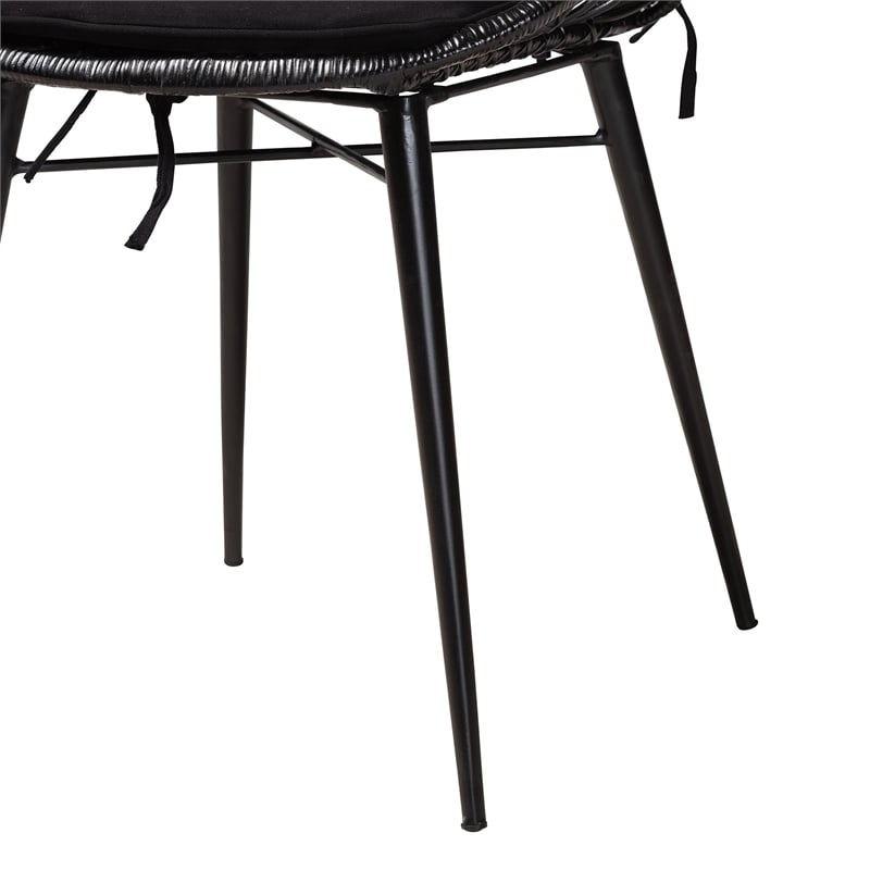 Pemberly Row Black and Brown Rattan 5-Piece Dining Set with Cushioned Chairs