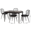 Pemberly Row Black and Brown Rattan 5-Piece Dining Set with Cushioned Chairs