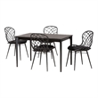 Pemberly Row Black and Brown Rattan 5-Piece Dining Set with Cushioned Chairs