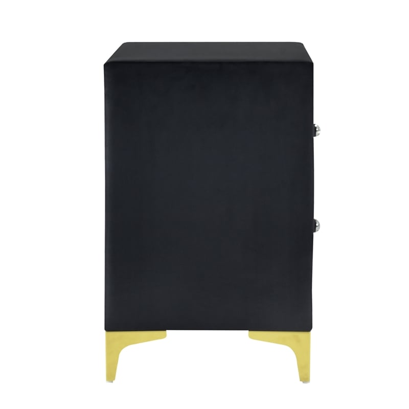 Pemberly Row Velvet Nightstand with Gold Legs in Black