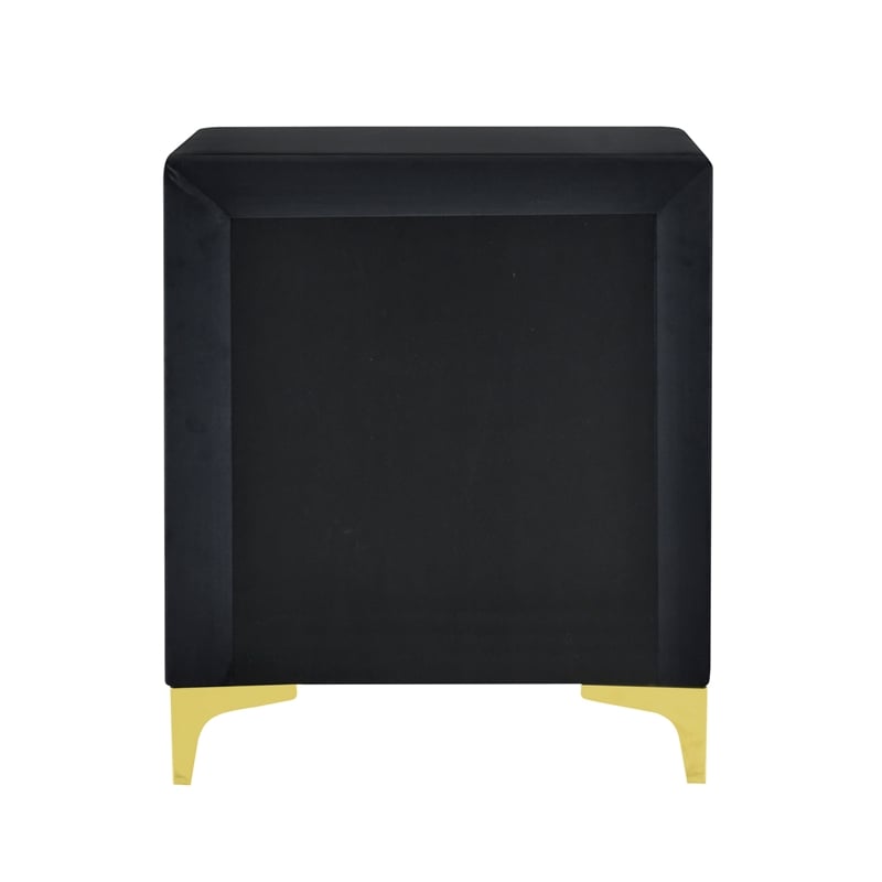 Pemberly Row Velvet Nightstand with Gold Legs in Black